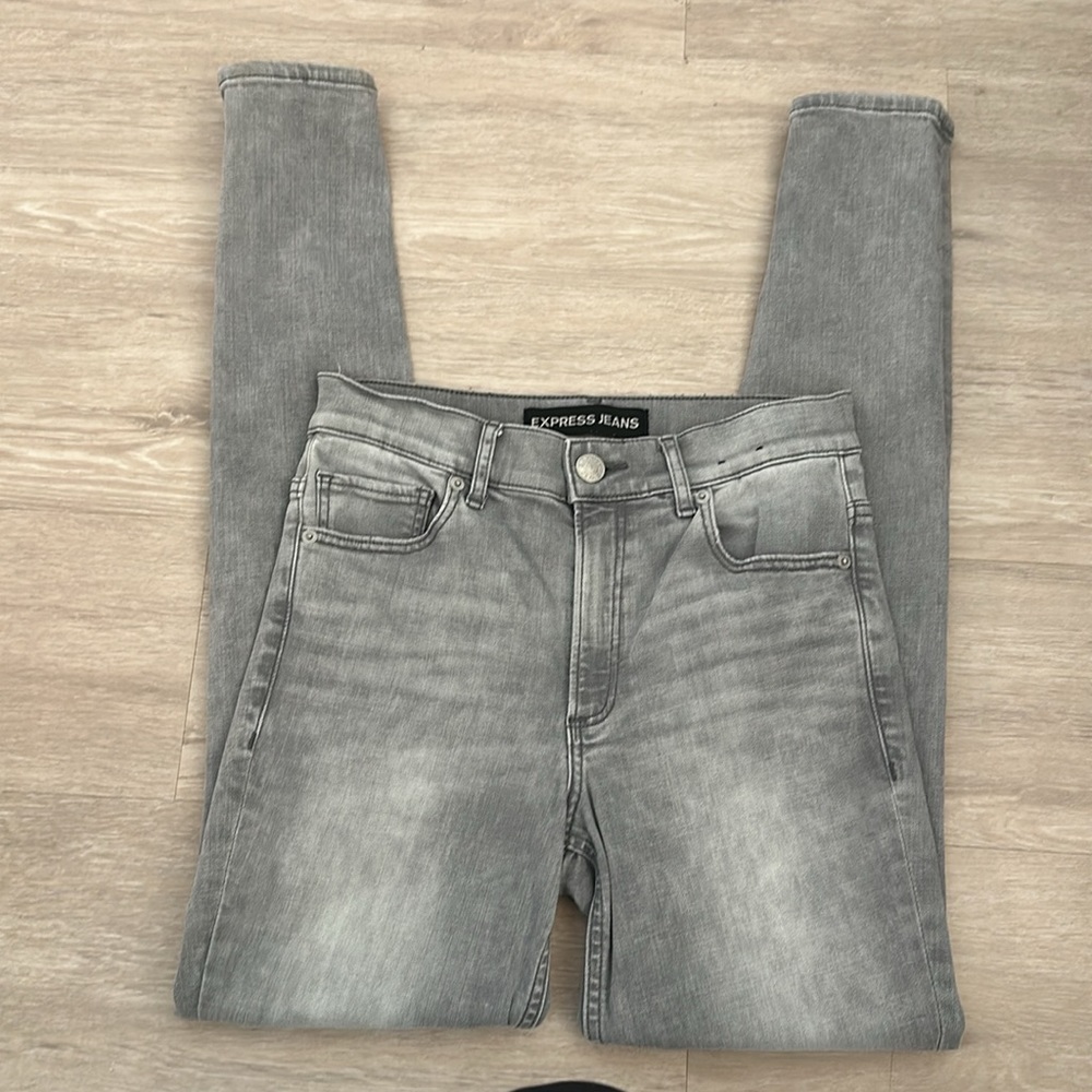 Express - gray washed out Performance Stretch leggings high rise skinny jeans 4R